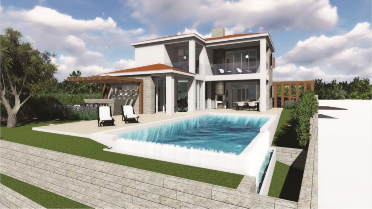 Luxury villas with pool, under construction in the 1st row by the sea