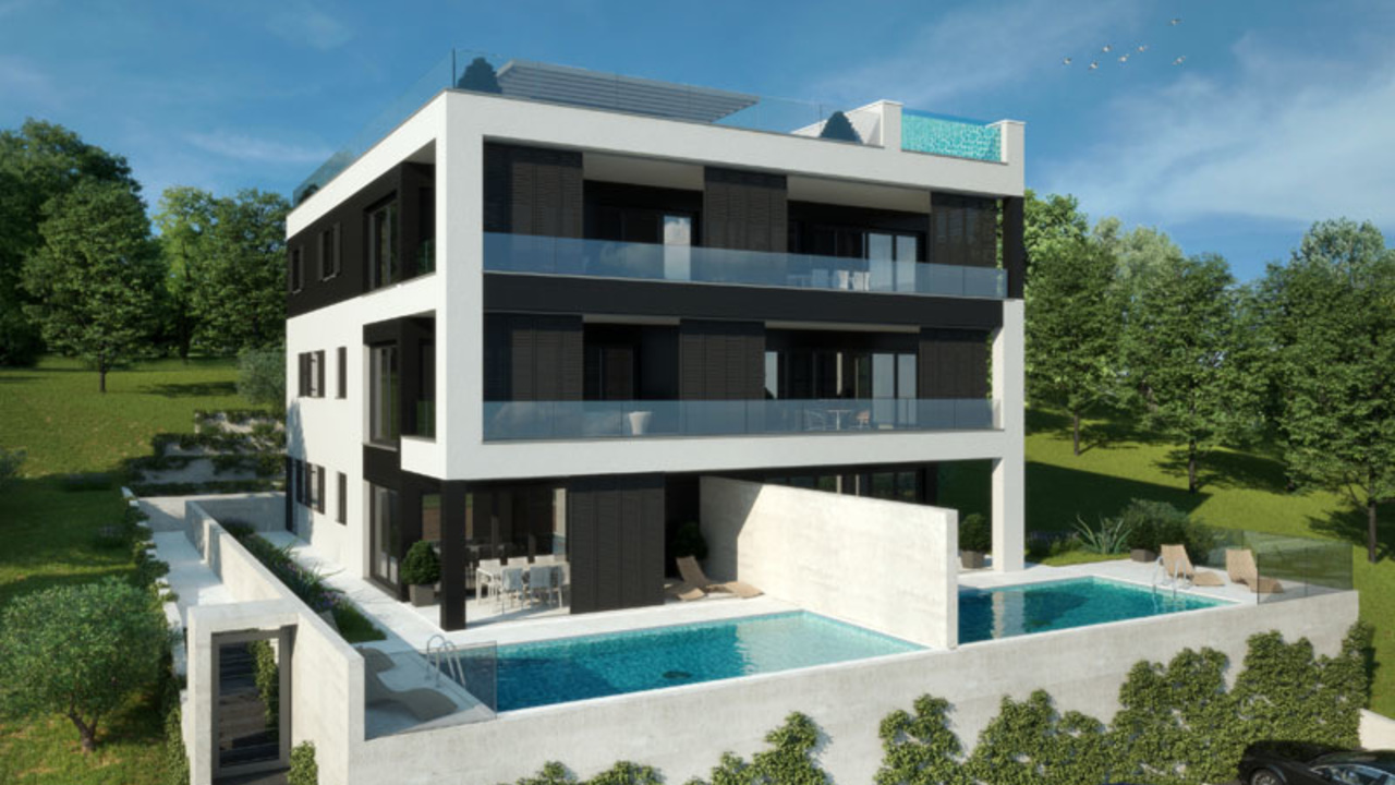 Luxury apartments with pool, 100 m from the sea, Posedarje